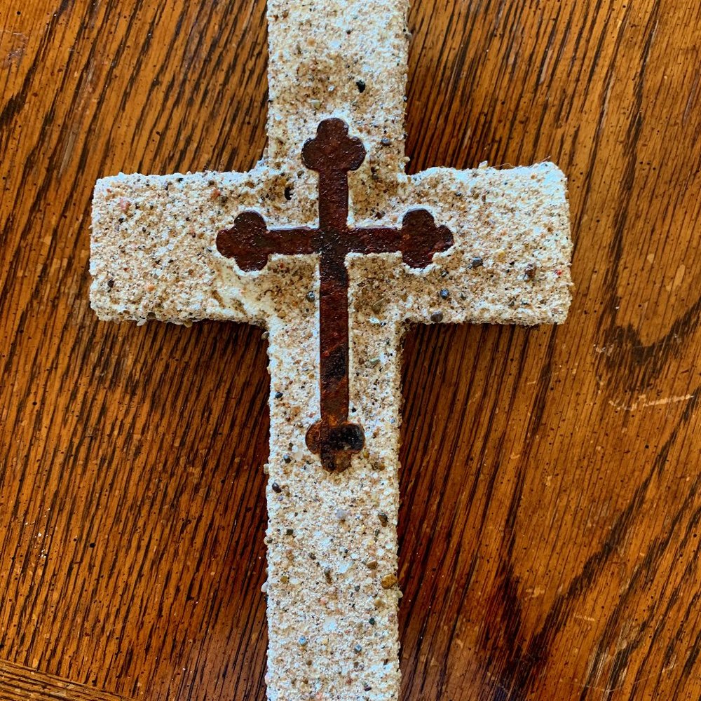 Cross wall decor, hand made, 10-1/4" X 7-1/4" X 1-1/4"